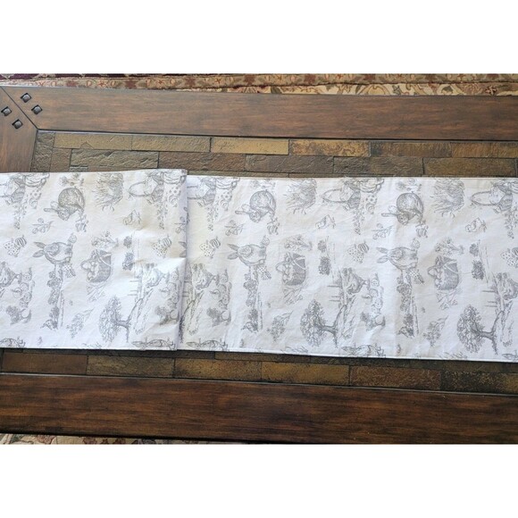 NWT Bunny Tales Cotton Table Runner Easter Bunny Cotton 15" x 90" White Gray - Picture 3 of 7